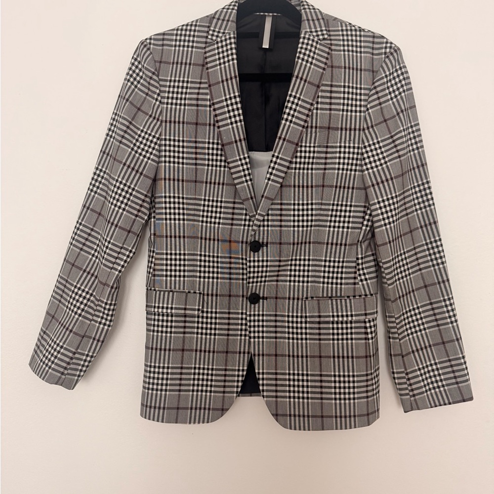 Zara Men Slim Fit Monochrome Checkered Blazer